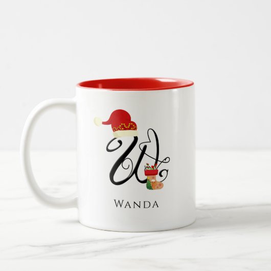 Initial W Monogram Elegant Moderne Skripte Weihnac Zweifarbige Tasse (Links)