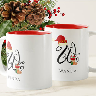 Initial W Monogram Elegant Moderne Skripte Weihnac Zweifarbige Tasse