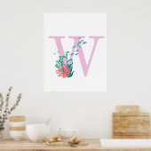 Initial W Monogramm Monogramm Pink Aquamarin Ocean Poster (Küche)