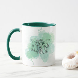 Initial W Watercolor Monogram Green Botanical Tasse