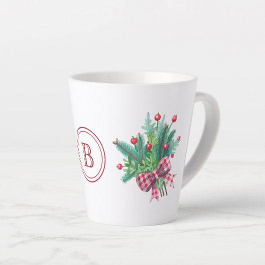 Initial, Watercolor Berries & Greenery 12oz Milchtasse (Rechte Ecke)