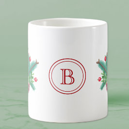 Initial, Watercolor Berries & Greenery Bouquet Kaffeetasse