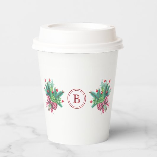 Initial, Watercolor Berries & Greenery Bouquet Pappbecher (Vorderseite)