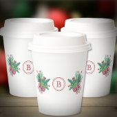 Initial, Watercolor Berries & Greenery Bouquet Pappbecher