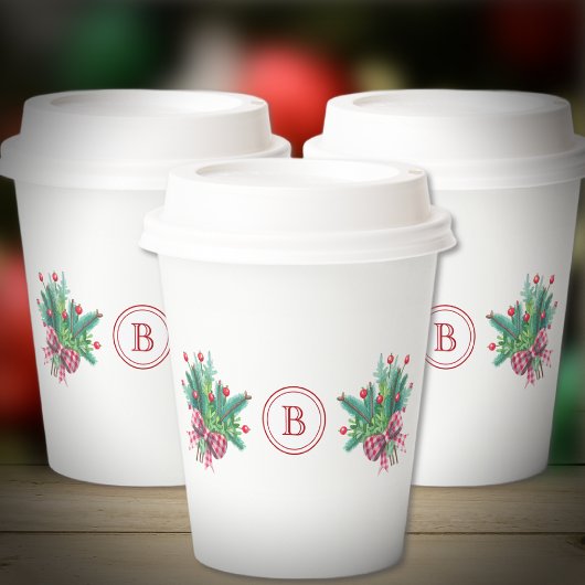 Initial, Watercolor Berries & Greenery Bouquet Pappbecher