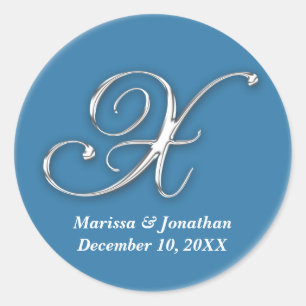 Initial X blauer monogramm individuelle Name favor Runder Aufkleber