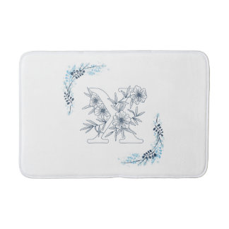 Initial "X" Blue Monogram Calm Floral Badematte