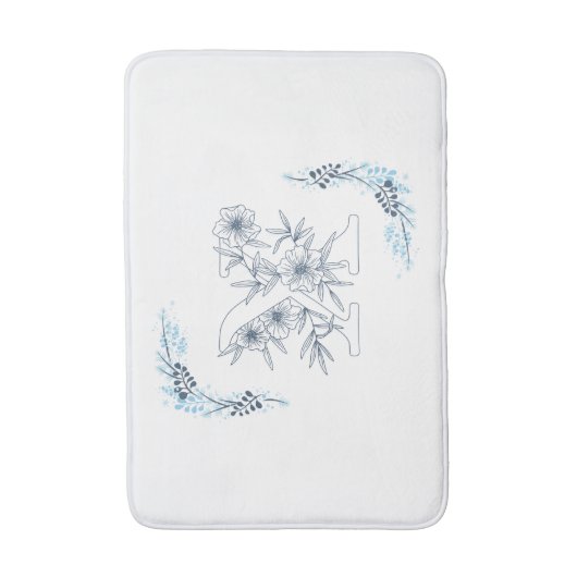 Initial "X" Blue Monogram Calm Floral Badematte (Vorderseite Vertikal)