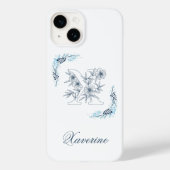 Initial "X" Blue Monogram Calm Floral Case-Mate iPhone Hülle (Rückseite)