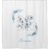 Initial "X" Blue Monogram Calm Floral Duschvorhang (Vorderseite)