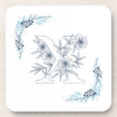 Initial "X" Blue Monogram Calm Floral Getränkeuntersetzer (Vorderseite)