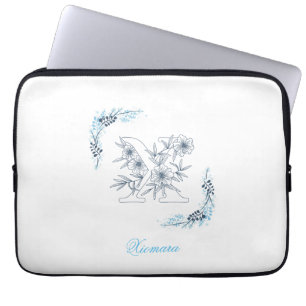 Initial "X" Blue Monogram Calm Floral Laptopschutzhülle