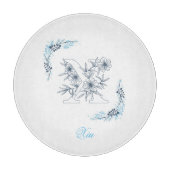 Initial "X" Blue Monogram Calm Floral Schneidebrett (Vorderseite)