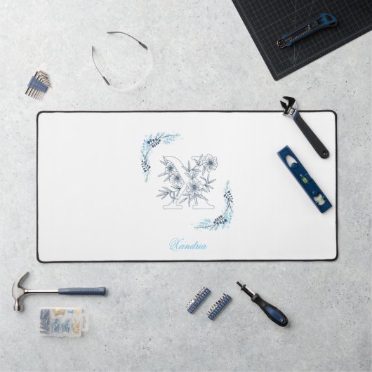 Initial "X" Blue Monogram Calm Floral Schreibtischunterlage (Arbeitsplatz)