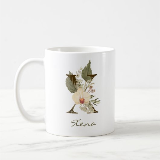 Initial X Boho Floral Orchid Greenery Individuelle Kaffeetasse (Links)