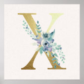 Initial X Golden and Blue Floral Monogram Poster (Vorne)