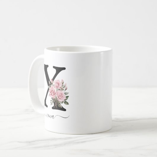 Initial x Monogramm Blume Floral Rosenrot Tasse (Vorderseite Links)