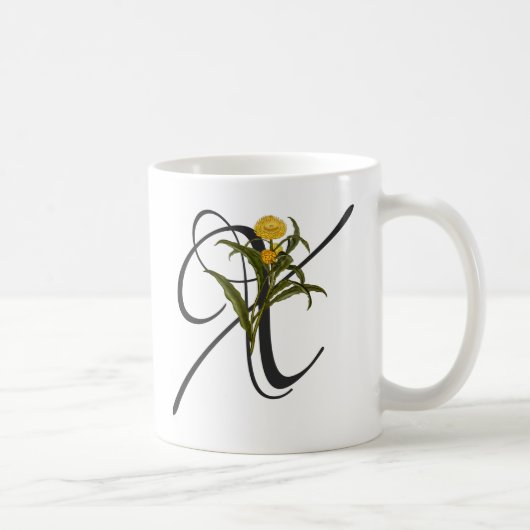 Initial X, Xerochrysum bractea Tasse (Rechts)