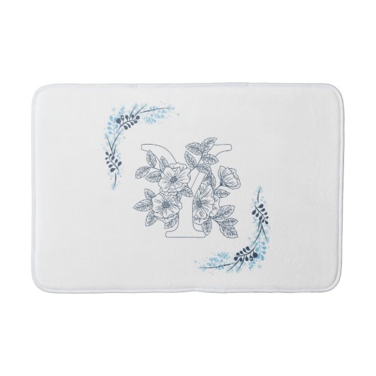 Initial "Y" Blue Monogram Calm Floral Badematte (Vorderseite)