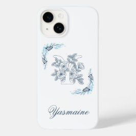 Initial "Y" Blue Monogram Calm Floral Case-Mate iPhone 14 Hülle