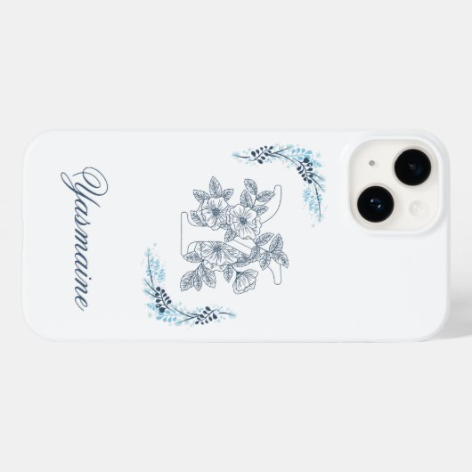 Initial "Y" Blue Monogram Calm Floral Case-Mate iPhone Hülle (Rückseite (Horizontal))