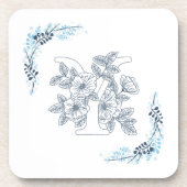 Initial "Y" Blue Monogram Calm Floral Getränkeuntersetzer (Vorderseite)