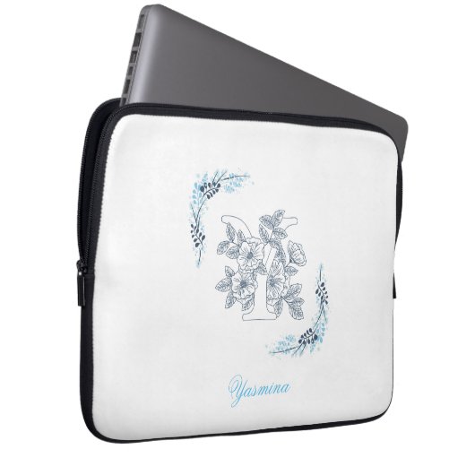 Initial "Y" Blue Monogram Calm Floral Laptopschutzhülle (Vorne Rechts)