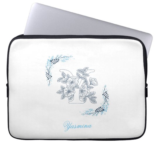 Initial "Y" Blue Monogram Calm Floral Laptopschutzhülle (Vorderseite)