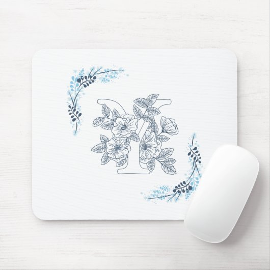 Initial "Y" Blue Monogram Calm Floral Mousepad (Mit Mouse)