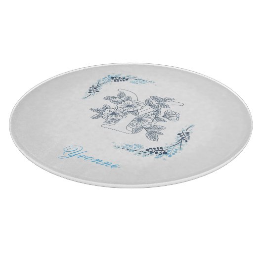 Initial "Y" Blue Monogram Calm Floral Schneidebrett (Ecke)