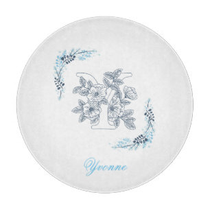 Initial "Y" Blue Monogram Calm Floral Schneidebrett