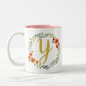 Initial Y: Botanische Blume Wreath Gold Monogram Zweifarbige Tasse (Links)