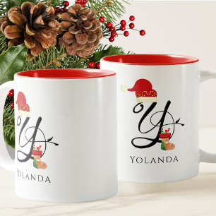 Initial Y Modern Name Script Elegante Weihnachten Zweifarbige Tasse