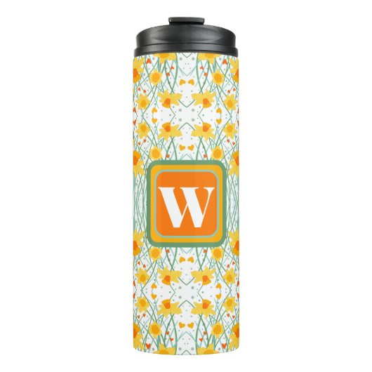 Initial Yellow Daffodil Pattern Inspirivity Thermosbecher (Vorderseite)