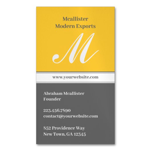 Initial Yellow Gray Magnetische Visitenkarte (Vorderseite Vertikal)
