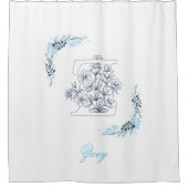 Initial "Z" Blue Monogram Calm Floral Duschvorhang (Vorderseite)
