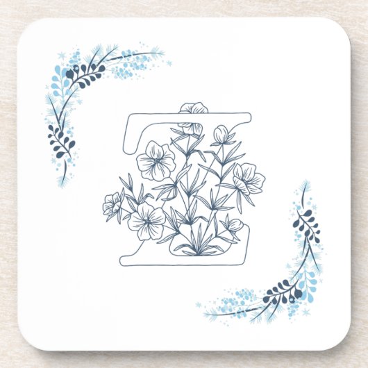 Initial "Z" Blue Monogram Calm Floral Getränkeuntersetzer (Vorderseite)