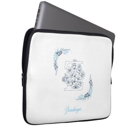 Initial "Z" Blue Monogram Calm Floral Laptopschutzhülle (Vorne Rechts)