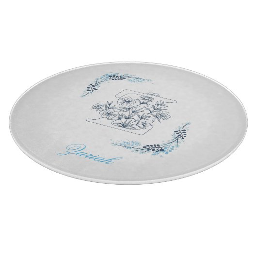 Initial "Z" Blue Monogram Calm Floral Schneidebrett (Ecke)