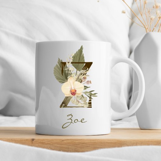 Initial Z Boho Floral Orchid Greenery Individuelle Kaffeetasse