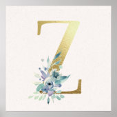 Initial Z Golden and Blue Floral Monogram Poster (Vorne)