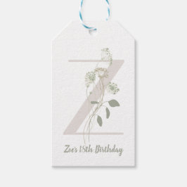 Initial Z mit Blume für weiche Farben Geschenkanhänger