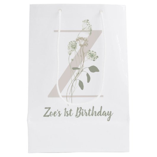 Initial Z mit Blume für weiche Farben Mittlere Geschenktüte (Rückseite)