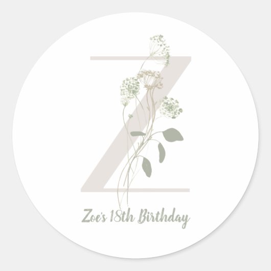 Initial Z mit Blume für weiche Farben Runder Aufkleber (Vorderseite)