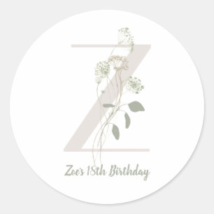Initial Z mit Blume für weiche Farben Runder Aufkleber