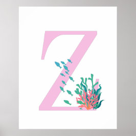 Initial Z Monogramm Monogramm Pink Aquamarin Ocean Poster