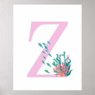 Initial Z Monogramm Monogramm Pink Aquamarin Ocean Poster