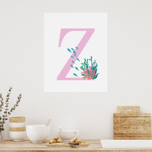 Initial Z Monogramm Monogramm Pink Aquamarin Ocean Poster (Küche)