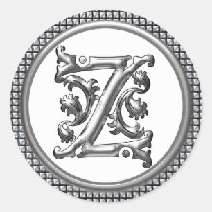 Initial Z Round Aufkleber in Silver