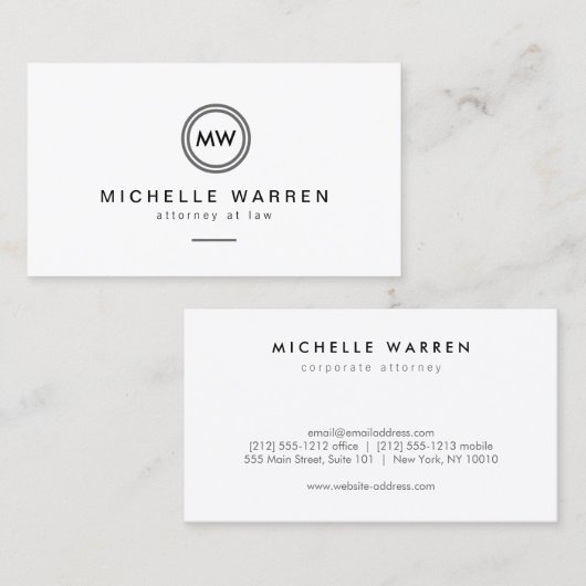 Initialanwälte für moderne Circle Monogram Visitenkarte (Vorne/Hinten)
